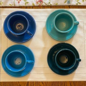 Lot of 4 sets of Fiesta ware cups and saucers